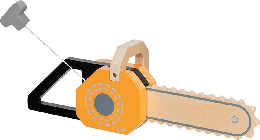 goki 58323 – Kettensäge aus Holz mit Soundfunktion – Spielzeug-Werkzeug mit Rückzugsknatter für klei