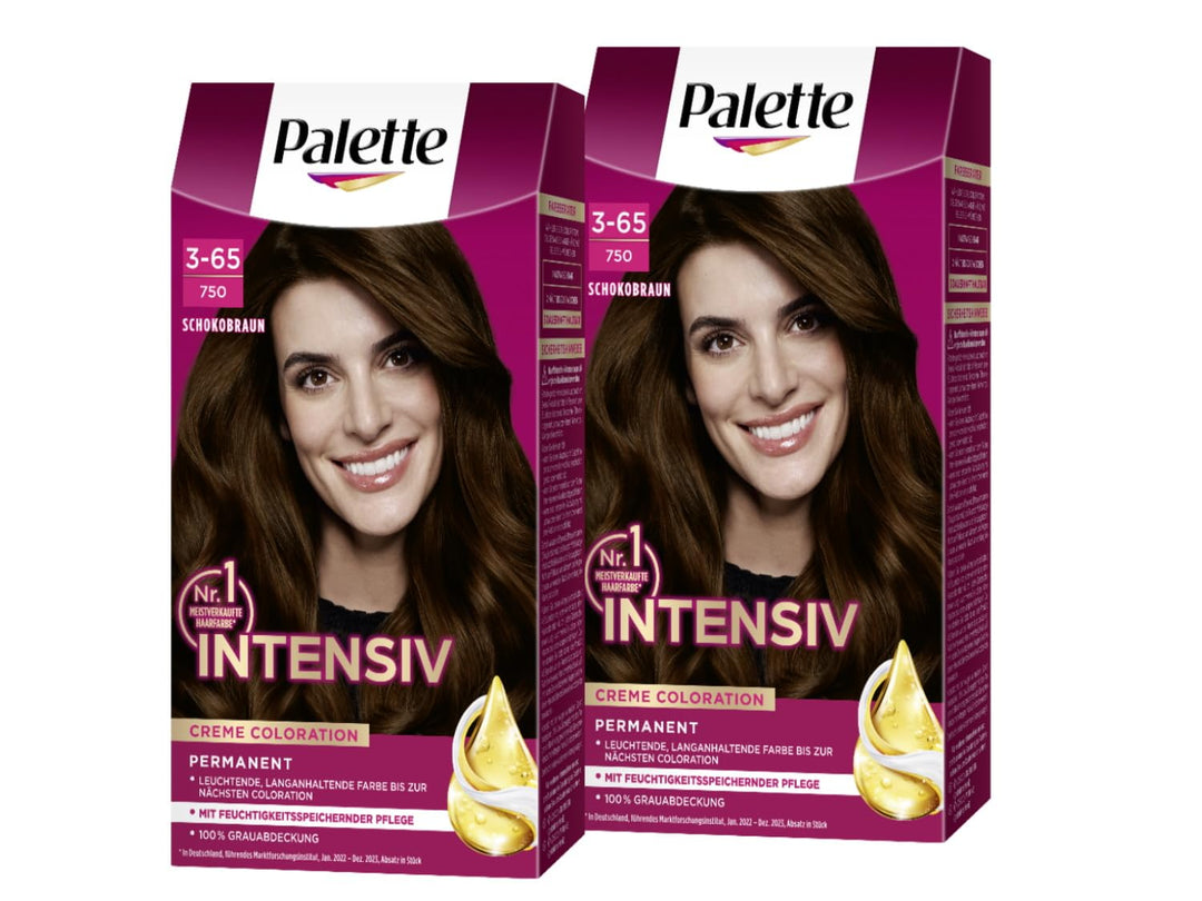 Palette Intensiv Creme Coloration 3-65/750 Schokobraun (2 x 115 ml), permanente Haarfarbe für leucht