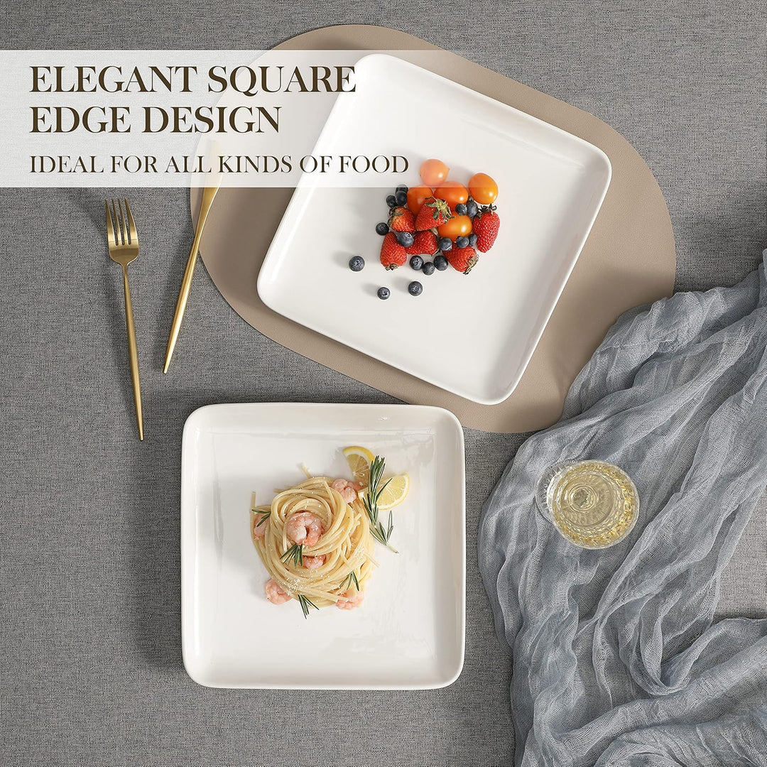 MALACASA, Serie Ivy, 4 teilig Set Porzellan Flachteller Speiseteller Essteller 25,8 X 25,8 X 3 cm fü