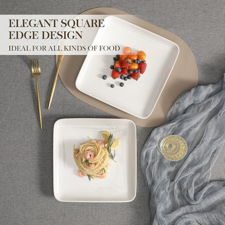 MALACASA, Serie Ivy, 4 teilig Set Porzellan Flachteller Speiseteller Essteller 25,8 X 25,8 X 3 cm fü