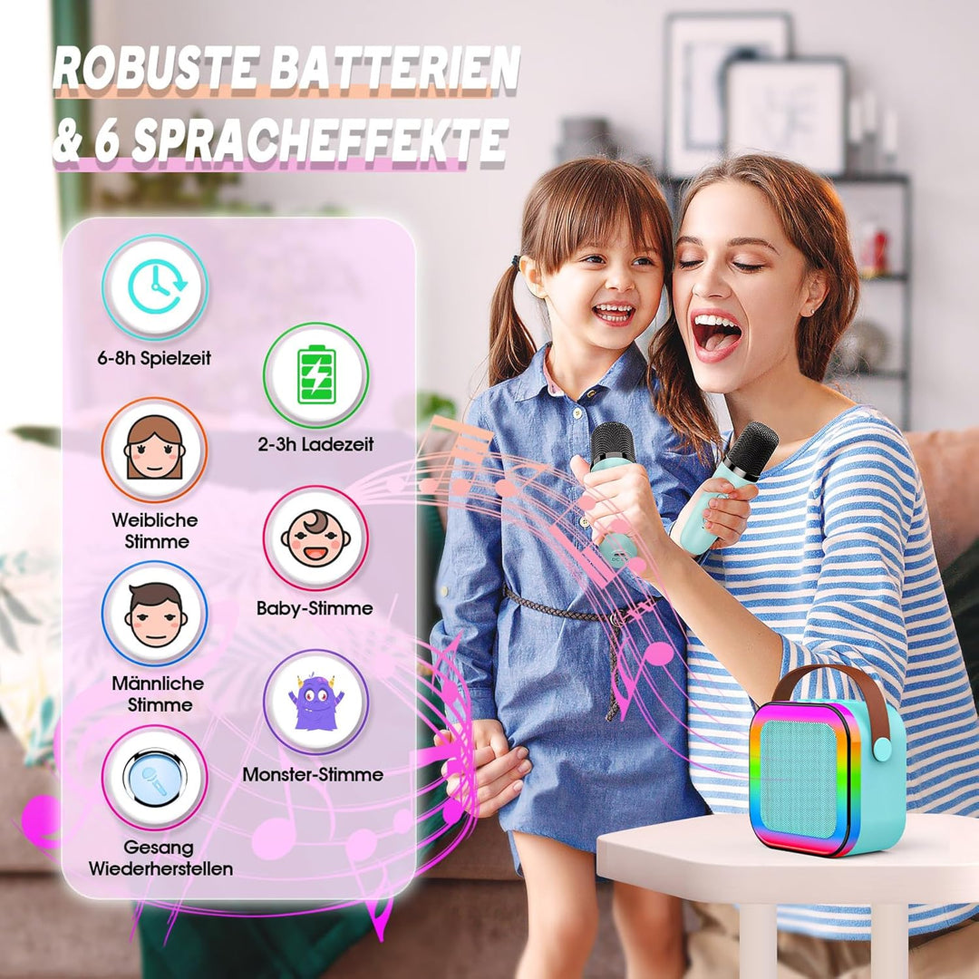 Karaoke Maschine mit 2 Karaoke Mikrofon Bluetooth, Geschenk Spielzeug Junge 3-12 Jahre, Tragbarer Mi