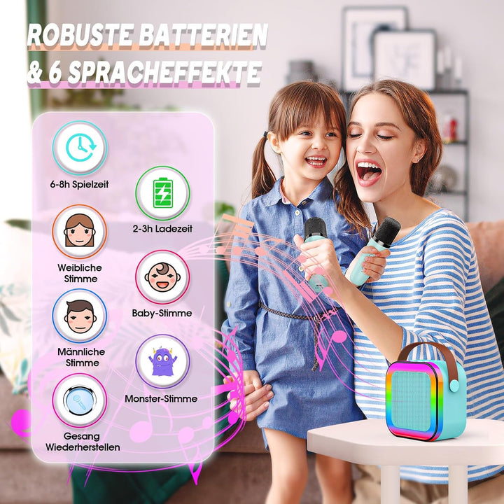 Karaoke Maschine mit 2 Karaoke Mikrofon Bluetooth, Geschenk Spielzeug Junge 3-12 Jahre, Tragbarer Mi