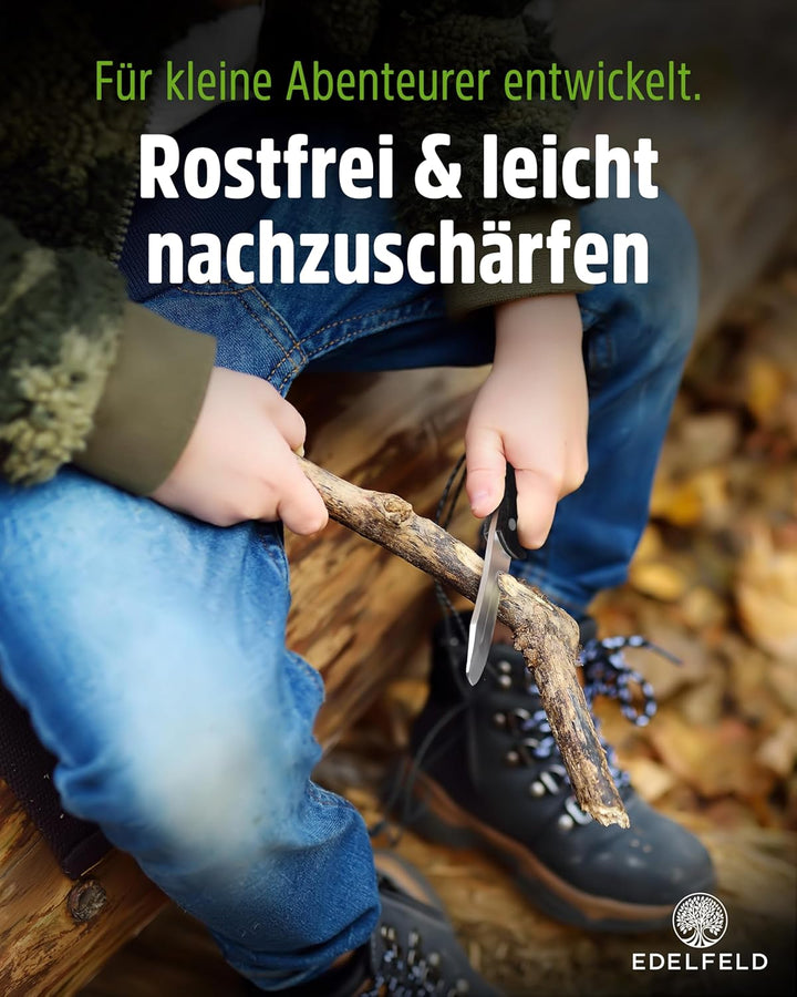EDELFELD - Das Original - Schnitzmesser Kinder ab 6 Jahre - Sicheres Taschenmesser Kinder mit Finger
