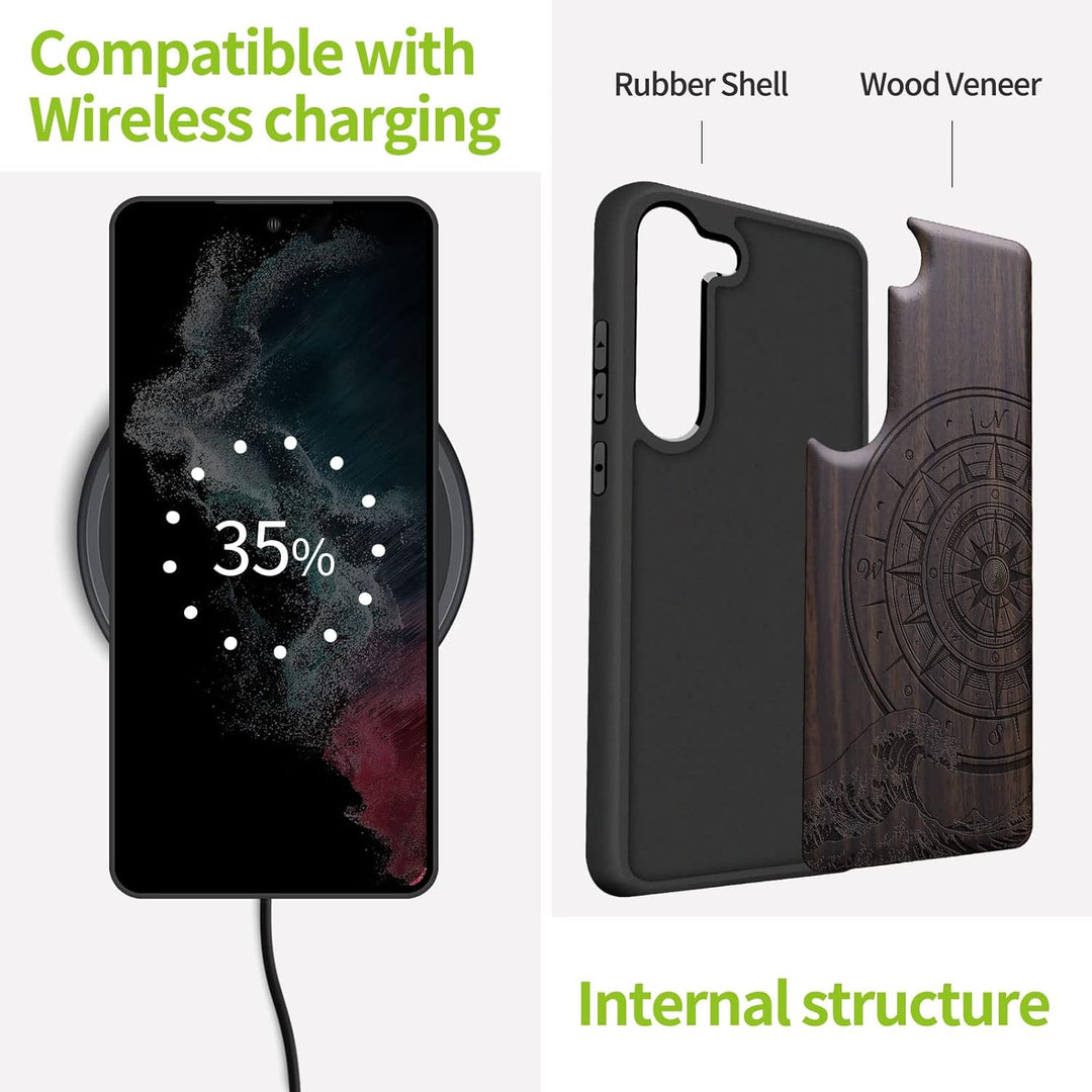 Carveit Holz Handyhülle für Galaxy S23 Plus Cover [Einzigartiges Design Case] Stossstange hülle Komp