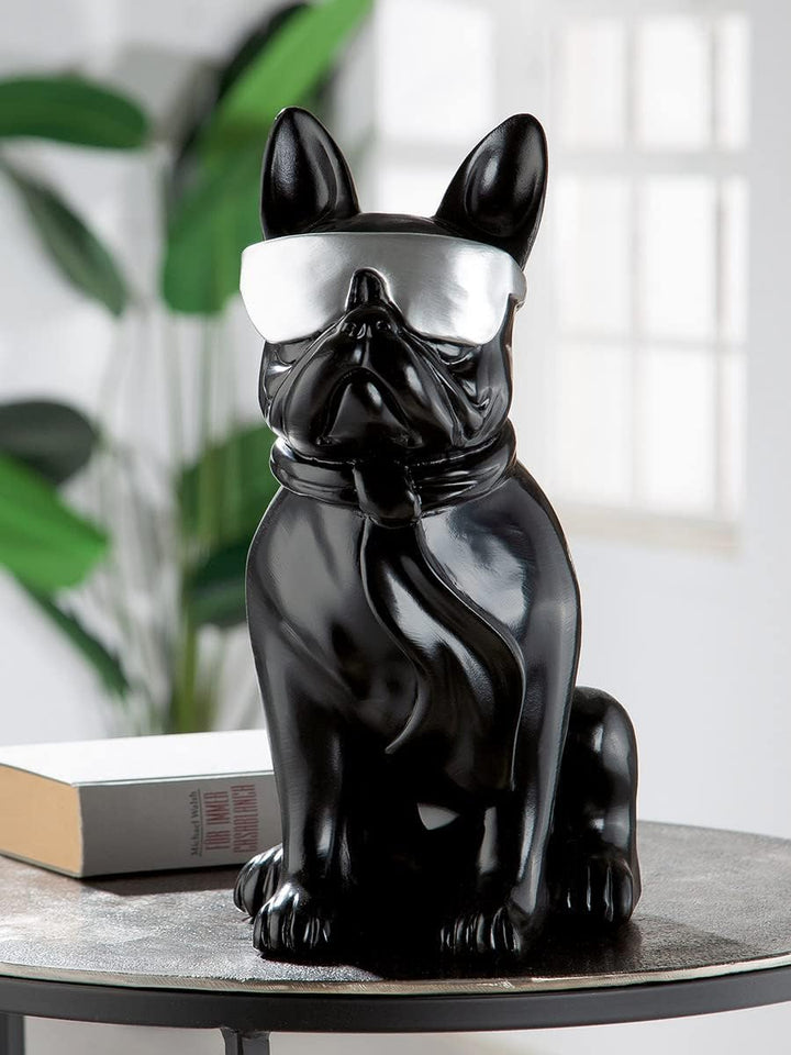 Casablanca Figur Skulptur Hund - Mops - schwarz mit Silberne Brille - Höhe 35 cm Höhe 35 cm Schwarz,