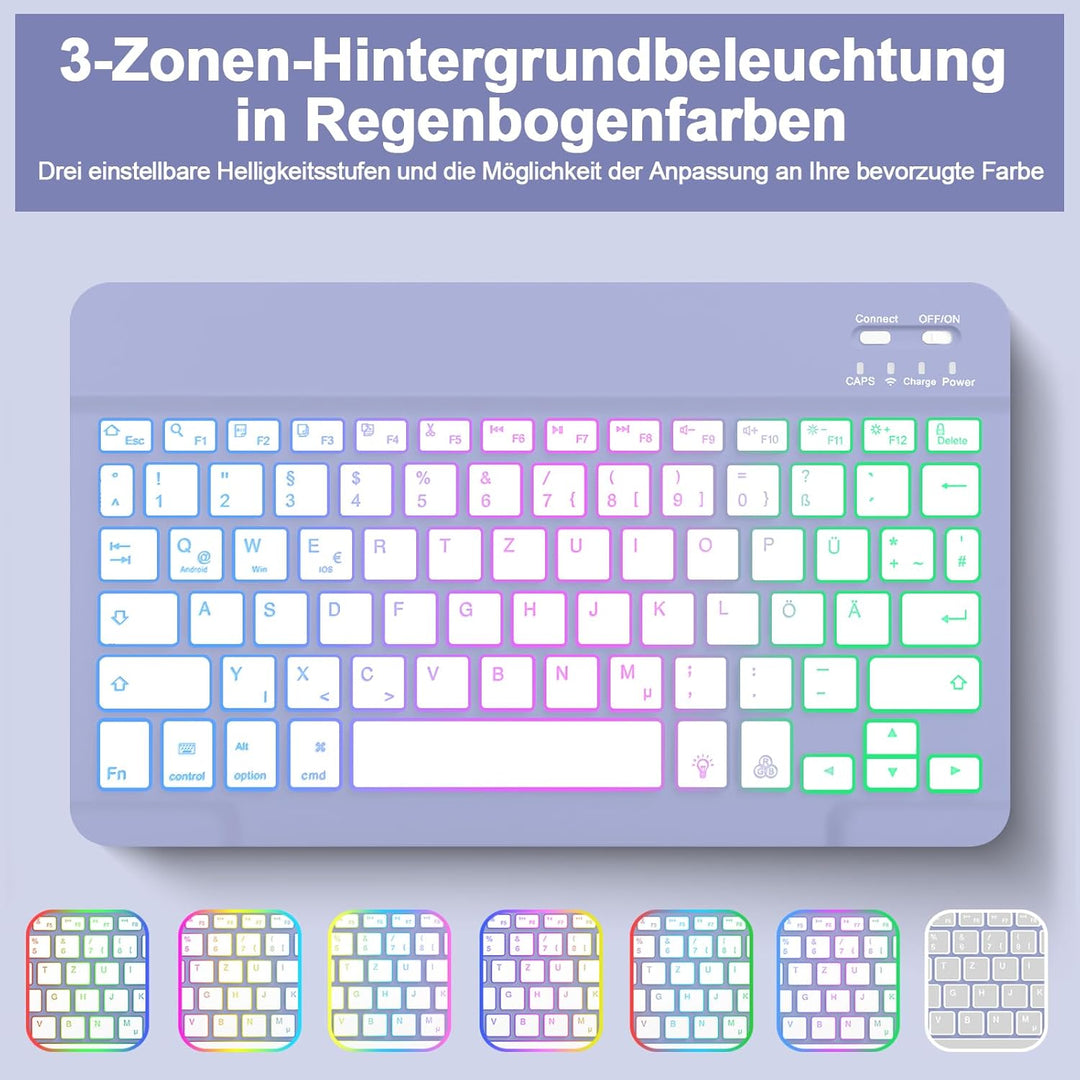 Bettdow für Samsung Galaxy Tab S9 FE 2023 Tastatur Hülle, QWERTZ Layout Abnehmbarer Beleuchtete Tast