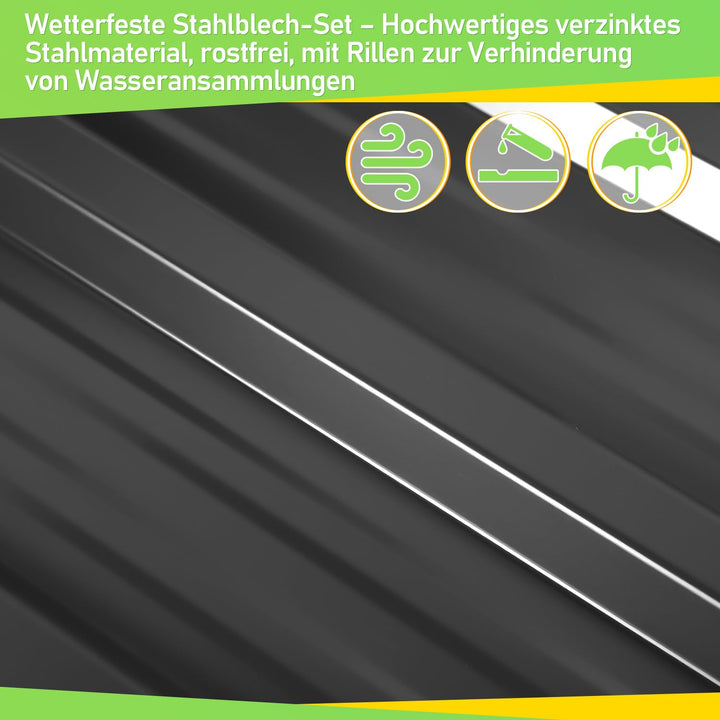 12x Trapezblech Profilblech 129x46 cm – Dachblech Set ca. 7 m² Dachplatten verzinkter Stahl 0,25 mm