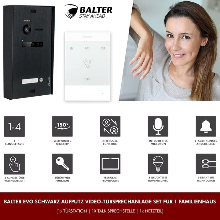 Nonic BALTER EVO Aufputz Video-Türsprechanlagen Set 1 Familienhaus (1x Türstation mit Kamera Schwarz