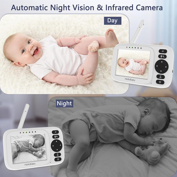 HelloBaby HB2438 Baby Monitor with Camera, Video Baby Monitor Without WiFi, 3.2 Inch Screen, Wired C