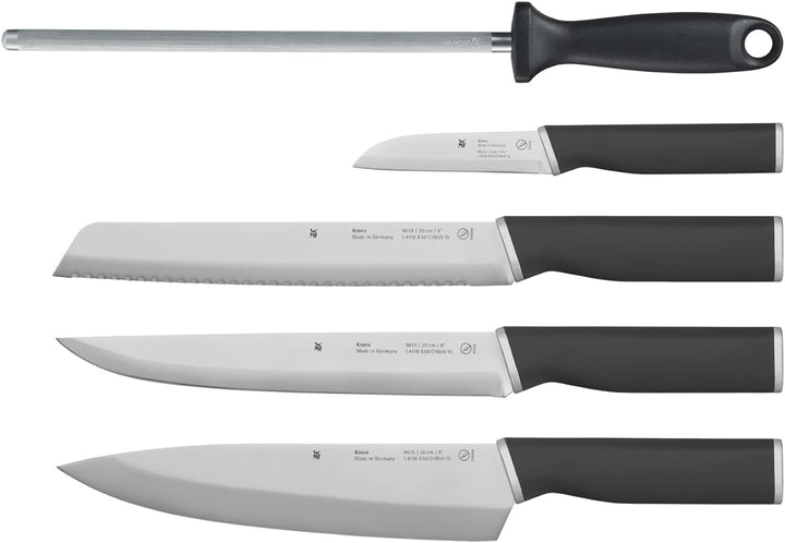 WMF Kineo Messerblock mit Messerset 6teilig, Made in Germany, 4 Messer, Wetzstahl, Bambus-Block, Per