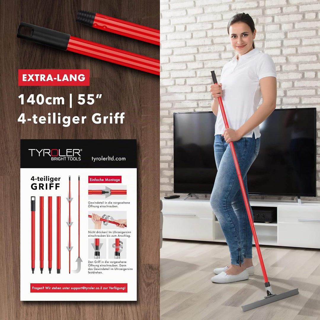 Wasserabzieher/Wasserschieber mit extra langlebiger 45cm Silikon Lippe, 4 Teile Griff 140cm, flexibl