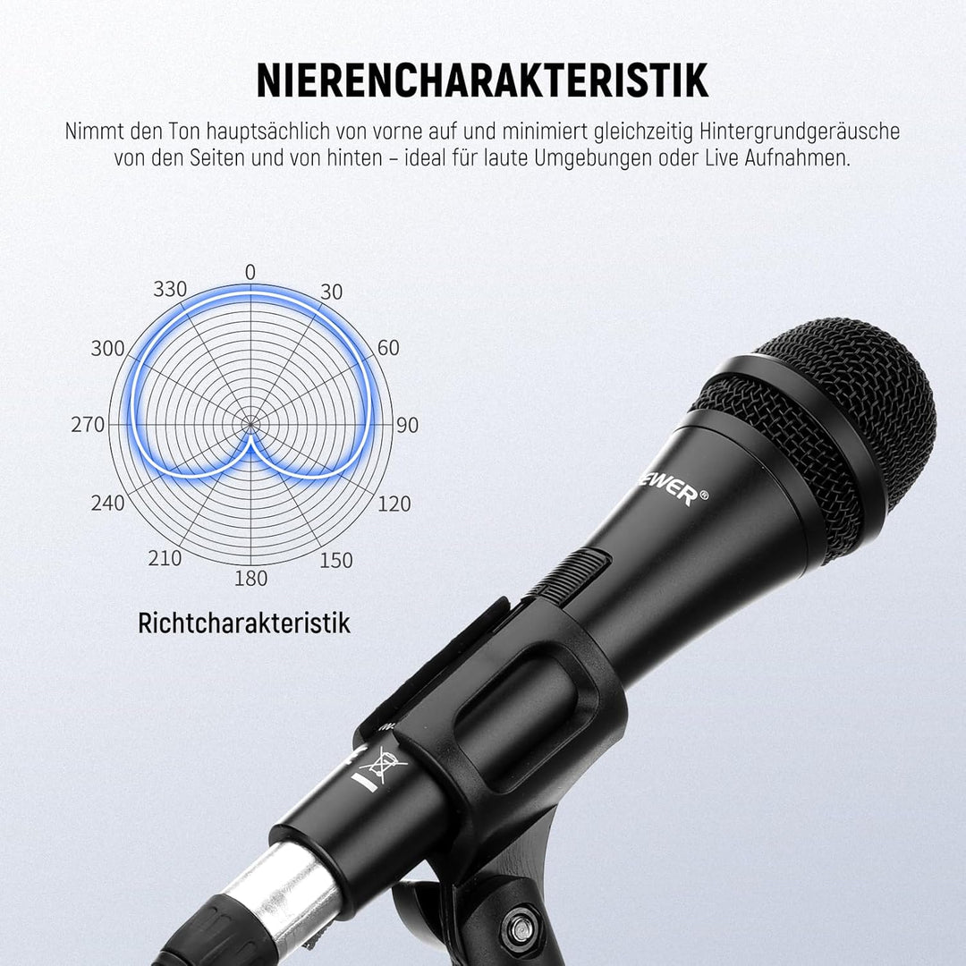 NEEWER Dynamisches Mikrofon Nierencharakteristik Dynamic Microphone mit XLR Kabel, robustem Metallge