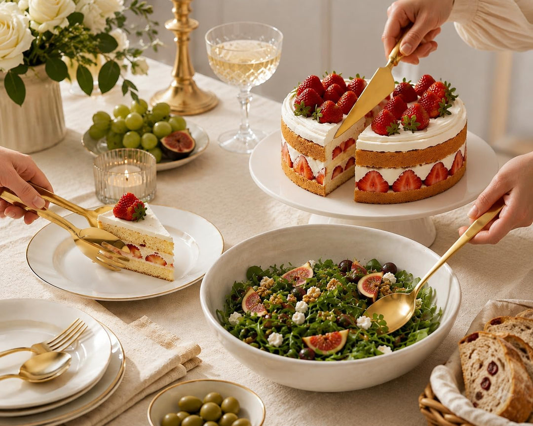 Luxus Goldenes Besteck & Servierset aus Edelstahl – Komplettes Tafelbesteck Set für Hochzeit, Gäste