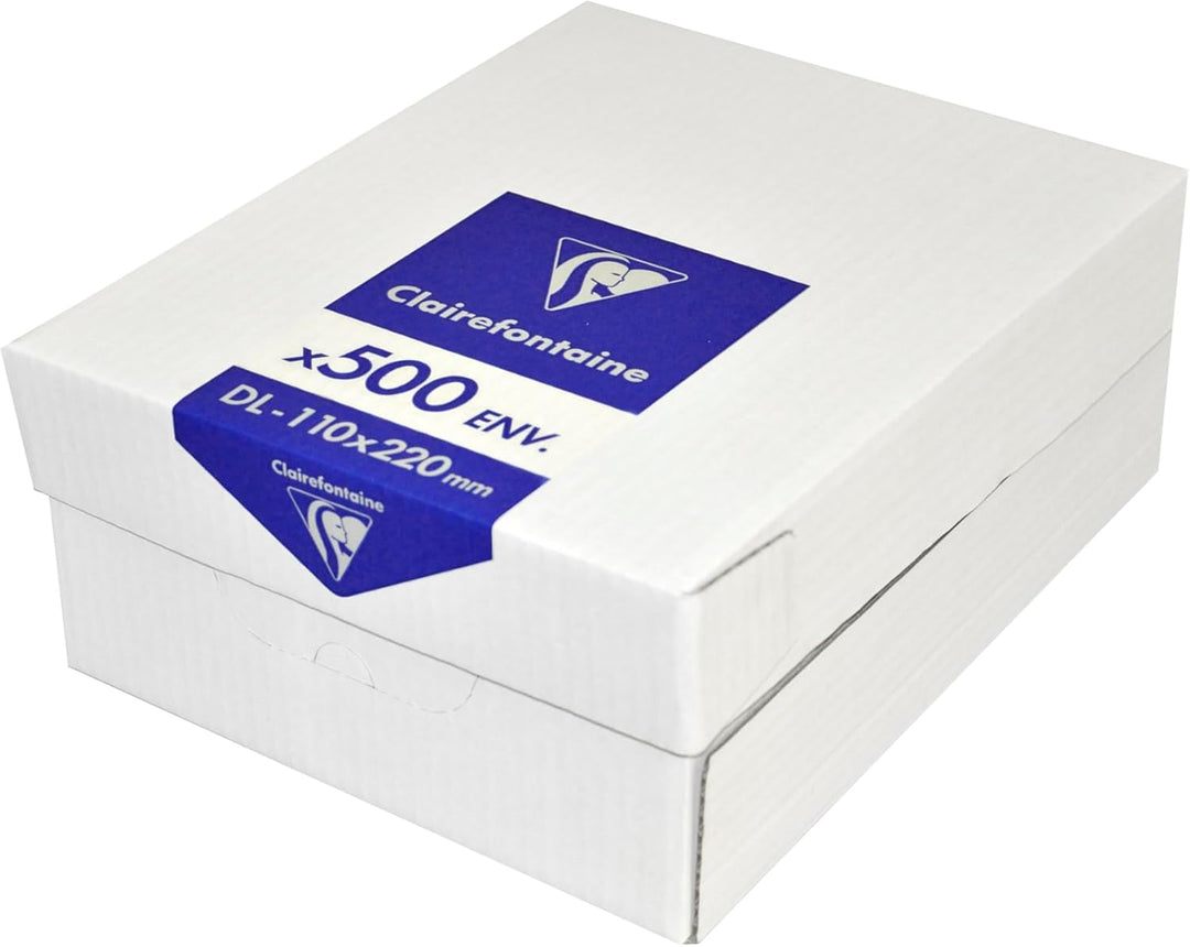 Clairefontaine 10935C - Karton mit 500 Umschlägen DL-110x220mm, selbstklebend, 90g, mit Sichtfenster