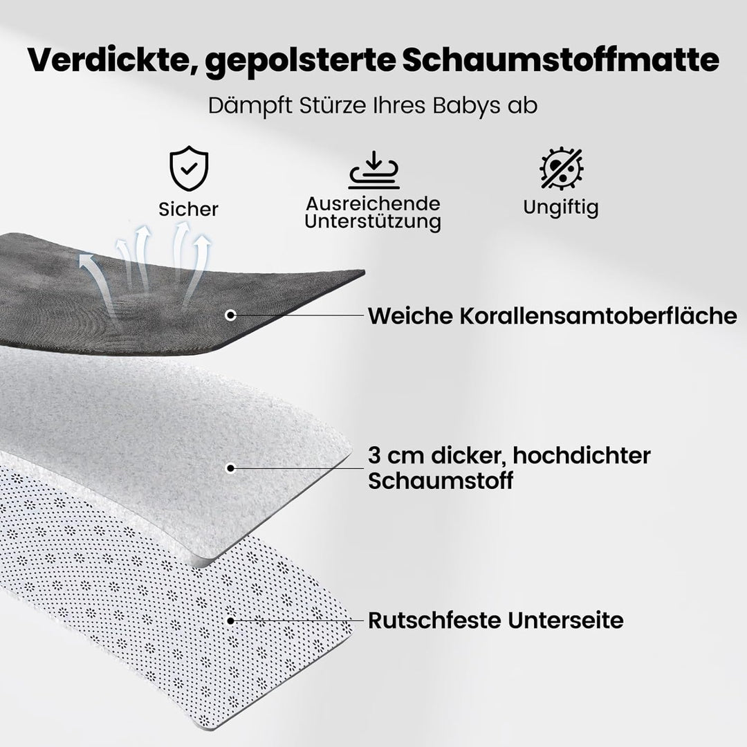 Tuocal Krabbelmatte Baby 150×180cm, 3cm Dicke Schaumstoff Spielmatte, Ultraweiche Stütze Plüschiges