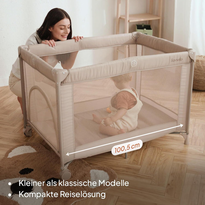 Lionelo Amelie Baby-Reisebett, ab Geburt bis 15 kg, klein, faltbar, weiche Faltmatratze, 100,5 x 70,