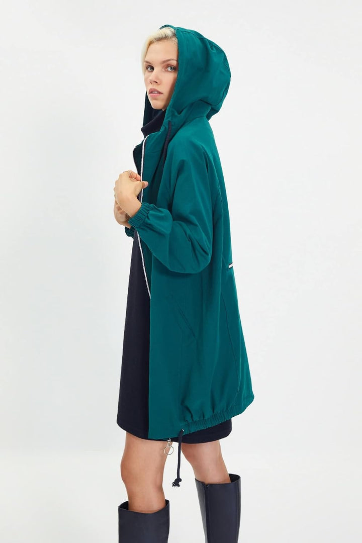 TRENDYOL Damen E Überhole Kapuze mit Reissverschluss Detaillierte Mäntel Coat XS Dunkelgrün, XS Dunk