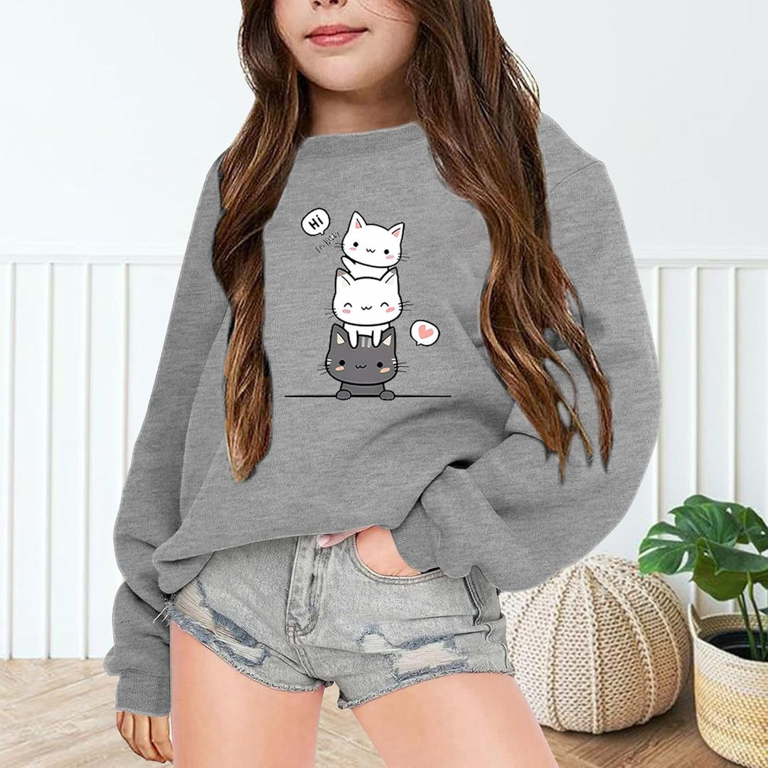 Pullover Mädchen Langarm Ohne Kapuze Loose T-Shirt Tops Rundhalsausschnitt Langarmshirt Oberteile He