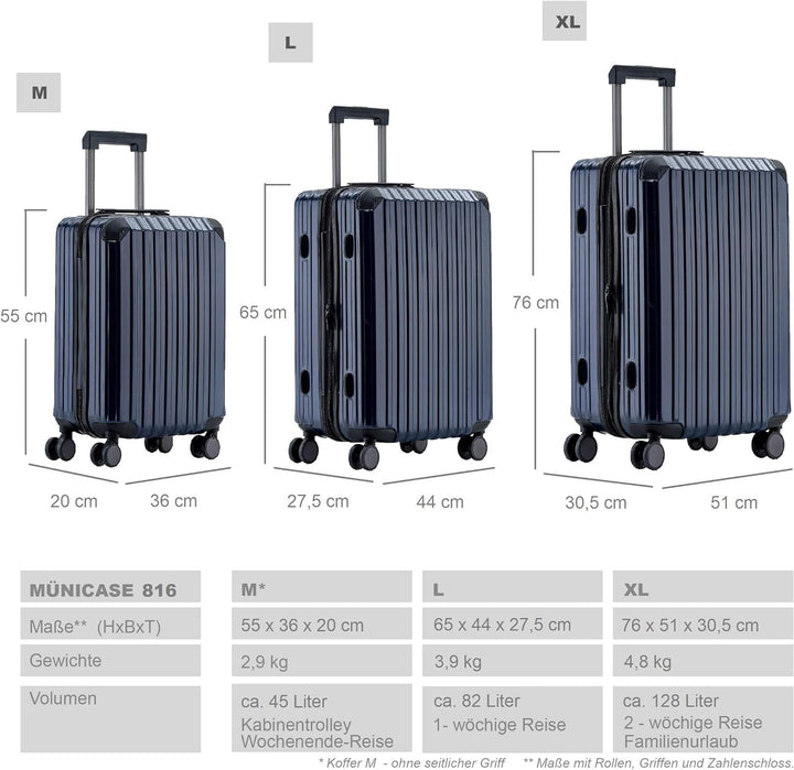 Münicase M816 TSA-Schloss Koffer Reisekoffer Trolley Kofferset Hardschale Boardcase Handgepäck (Dunk