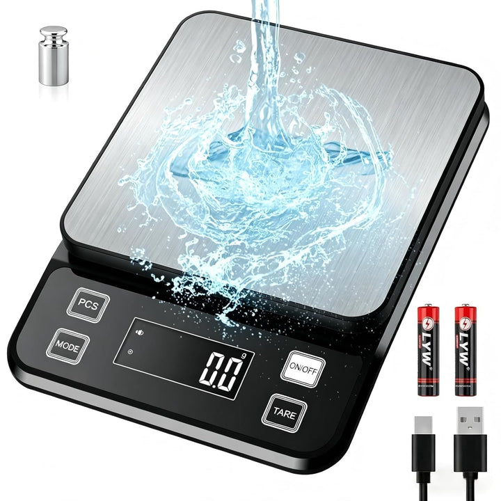 Diyife Wasserdicht IPX67 Küchenwaage 10KG, 0,1g Digitalwaage mit Grosser Edelstahl Wiegefläche, Wied