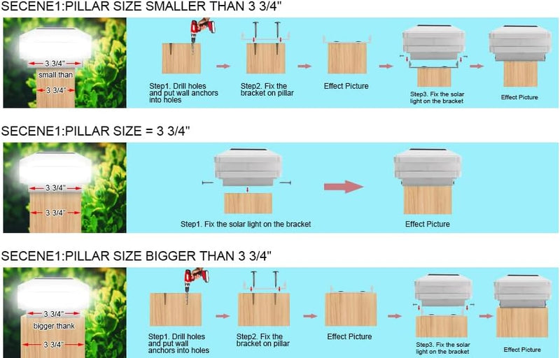 FVTLED 4er Solar Zaunbeleuchtung Pfostenkappe für Mehrere Grössen 7x7,8x8,9x9,10x10 Standardpfosten