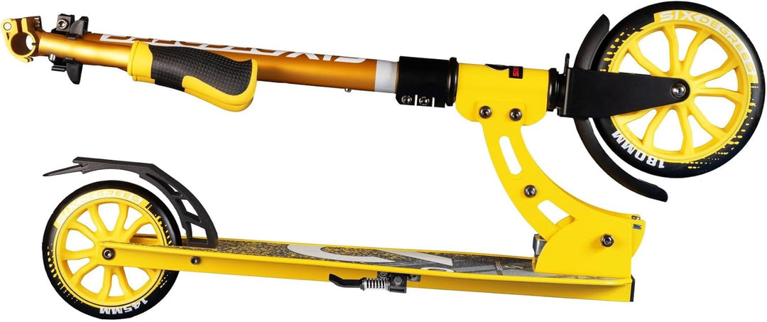 SIX DEGREES Aluminium Scooter Junior mit Klappmechanismus u. Ständer, 180/145 mm, höhenverstellbar,