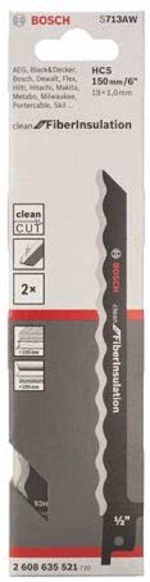 Bosch Professional 2 Stück Säbelsägeblatt S 713 AW Clean for Fibre Insulation (für Wellpappe, 150 x
