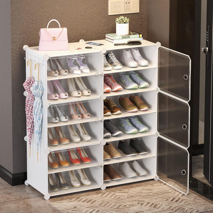 HOMCENT Schuhregal mit Türen und Schlüsselhalter, Schuhschrank für 12-24 Paar Schuhe, Kunststoff Sch