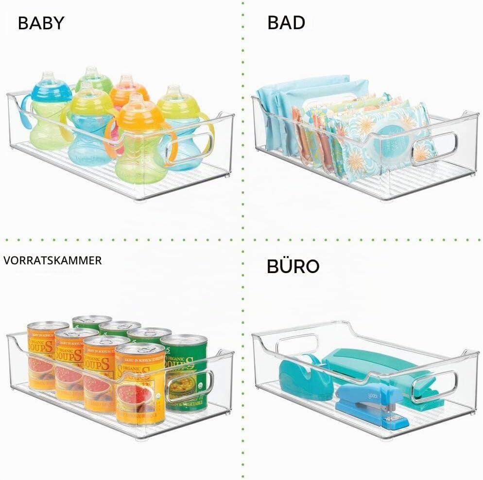 mDesign 4er-Set Ablagebox mit integrierten Griffen – transparente Aufbewahrungsbox mit ansprechendem