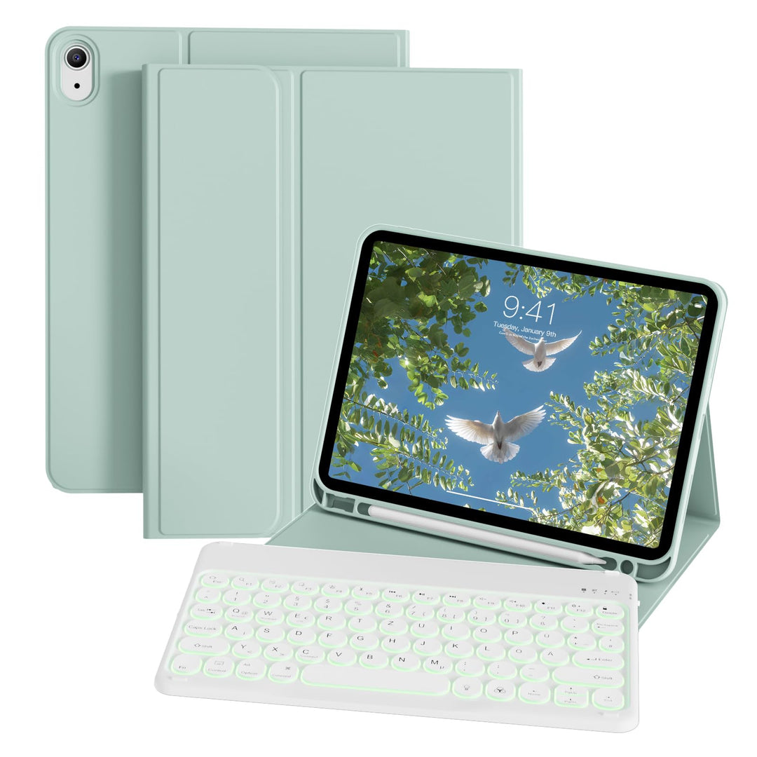 ZOPSGYU Hülle mit Tastatur für iPad A16 11/10 Generation 2025/2022, 11/10,9 Zoll, Farben Beleuchtete