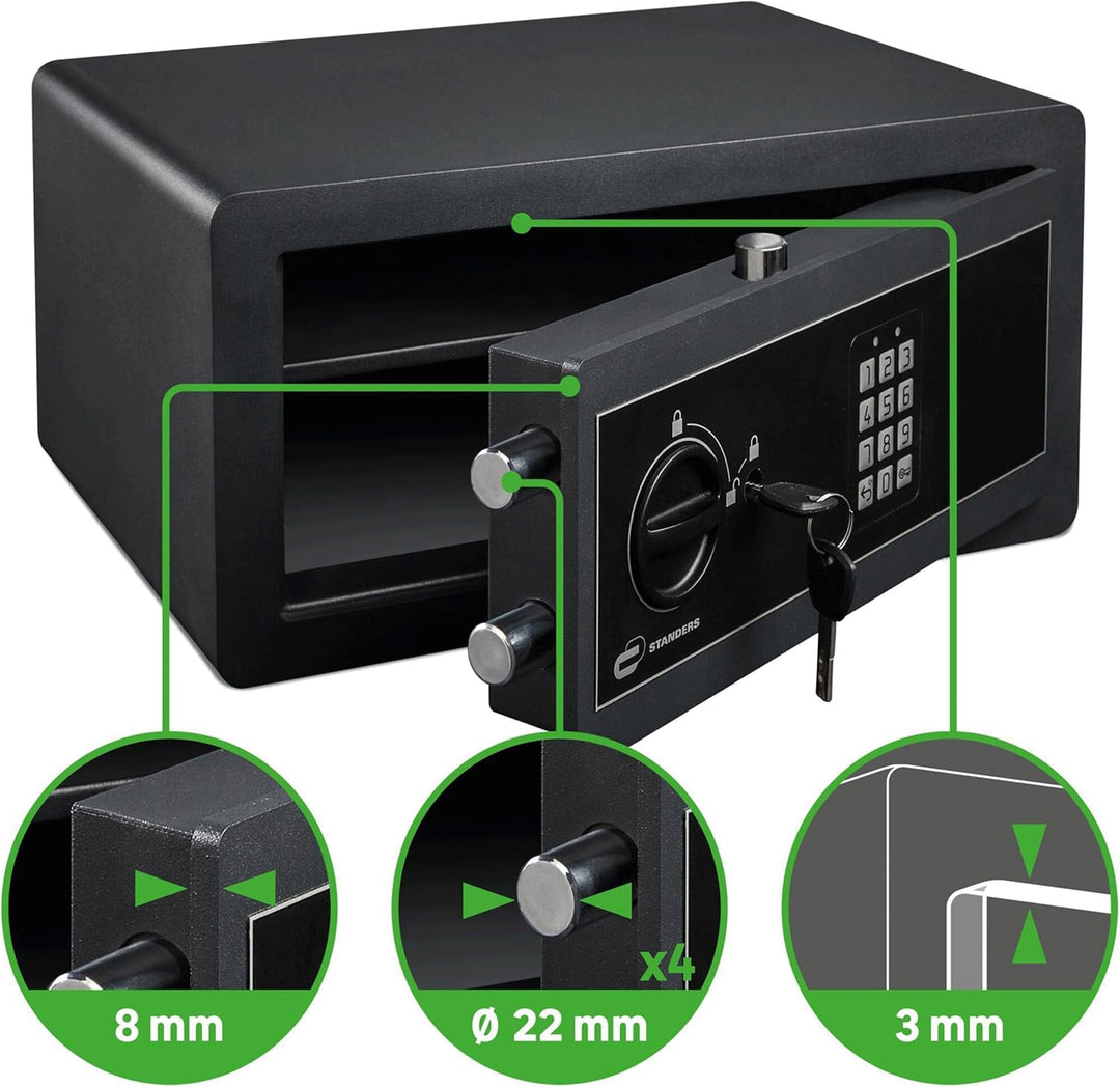 STANDERS - Elektronischer Safe - 20L - 30 x 43 x 20 cm - Wandtresor - Code-Safe - 2 Sicherheitsschlü