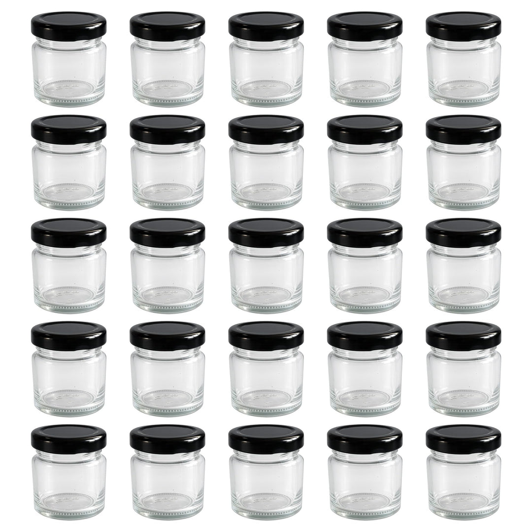 Vitrea 25x Mini Marmeladengläser 50 ml - mit Deckel Schwarz TO 43 - kleine Einmachgläser zum befülle
