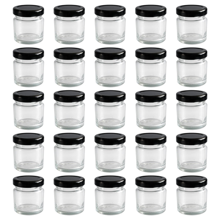 Vitrea 25x Mini Marmeladengläser 50 ml - mit Deckel Schwarz TO 43 - kleine Einmachgläser zum befülle