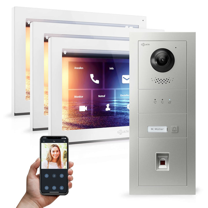 Goliath Hybrid - IP | Full-HD Video Türsprechanlage | App | 1-Fam | 3 x Full-Touchscreen 10" | Alumi