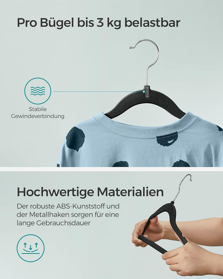 SONGMICS Kinderkleiderbügel, 50er Set Kleiderbügel Kinder, Baby-Kleiderbügel, Bügel Samt, 360° drehb
