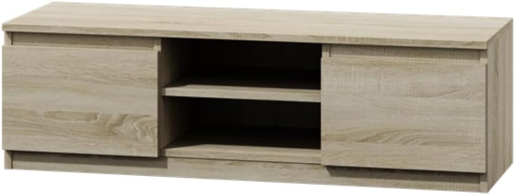 VBChome TV-Schrank 140 x 40 x 36 cm Eiche Sonoma Griffelose Tv-Regal Fernsehtisch mit 2 Türen Holz M