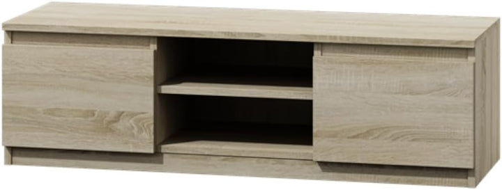 VBChome TV-Schrank 140 x 40 x 36 cm Eiche Sonoma Griffelose Tv-Regal Fernsehtisch mit 2 Türen Holz M