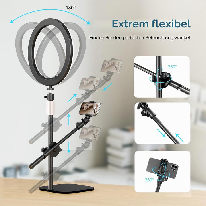 UBeesize 12 Zoll LED Ringlicht mit Stativ Handy, Overhead Stativ Handy mit Ringlicht, Dimmbare LED T