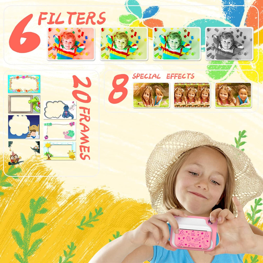 Uleway KinderKamera,DigitalKamera Print Sofortbildkamera 1080P 2.4'' Bildschirm Videokamera Schwarzw