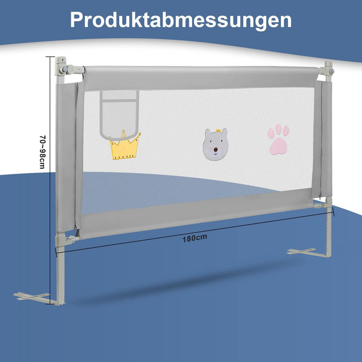 Ikodm Bettgitter 150cm und 200cm, Bettschutzgitter Höhenverstellbar von 70-98cm, Rausfallschutz Bett