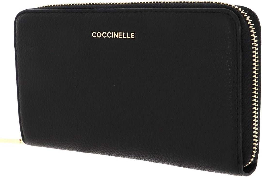 COCCINELLE Metallic Soft Zip Wallet Grainy Leather Noir