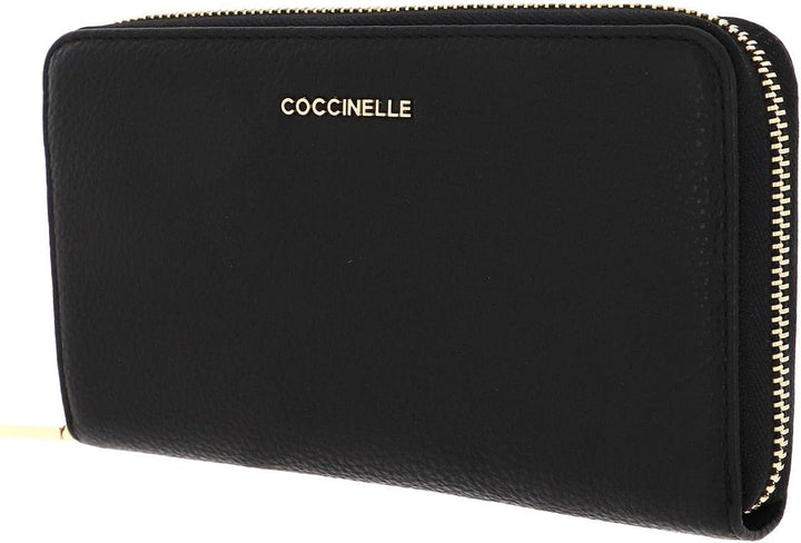 COCCINELLE Metallic Soft Zip Wallet Grainy Leather Noir