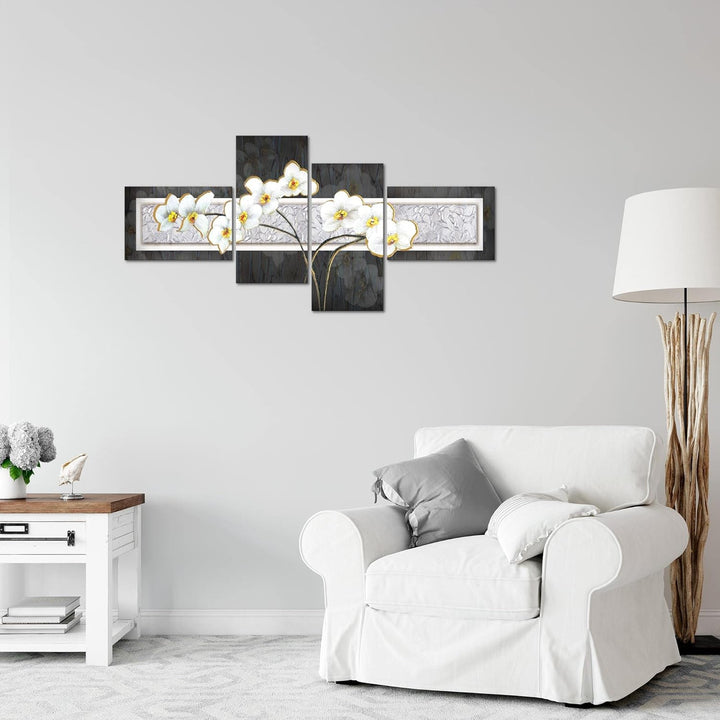 Runa Art Bild Modern Blumen Orchidee - Made in Germany - Wandbilder Abstrakt Grau Gelb 4 Teilig 2031