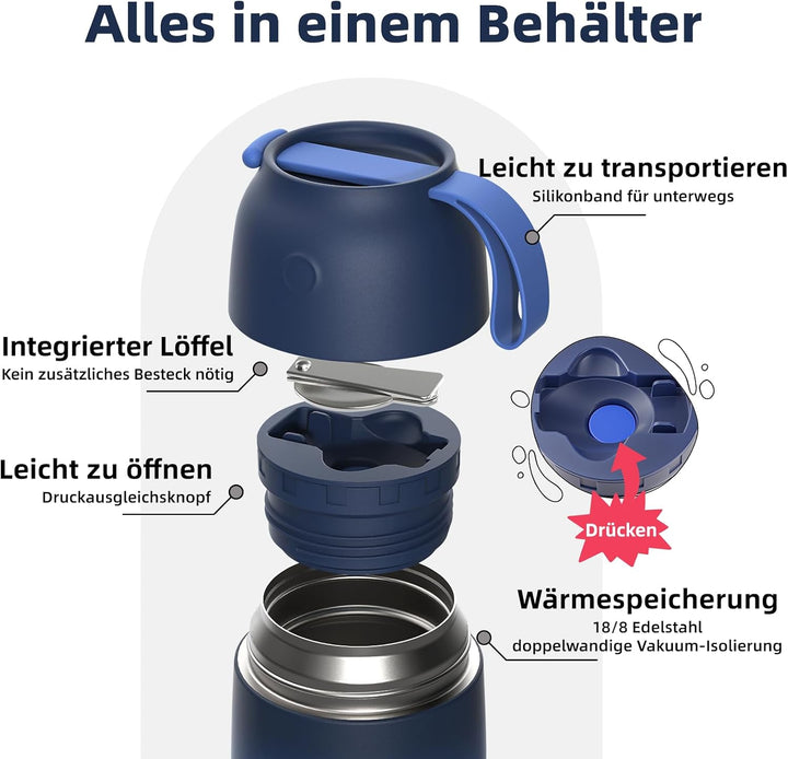 Thermobehälter für Essen 530ml, Edelstahl Thermobecher für Essen Warmhaltebehälter mit Löffel, Ausla
