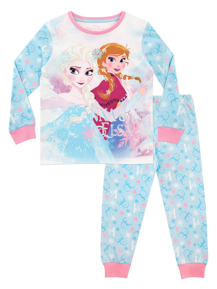 Disney Schlafanzug Mädchen | 100% Baumwolle Frozen Pyjama Kinder | ELSA Eiskönigin und Anna Lang Sch
