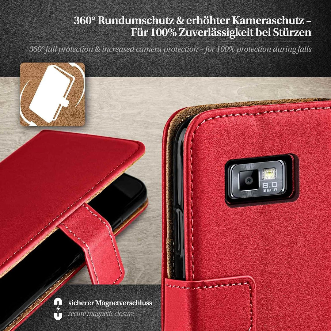 moex Book Case für Samsung Galaxy S2 / S2 Plus Handyhülle mit Kartenfach, Hülle klappbar 360 Grad Sc