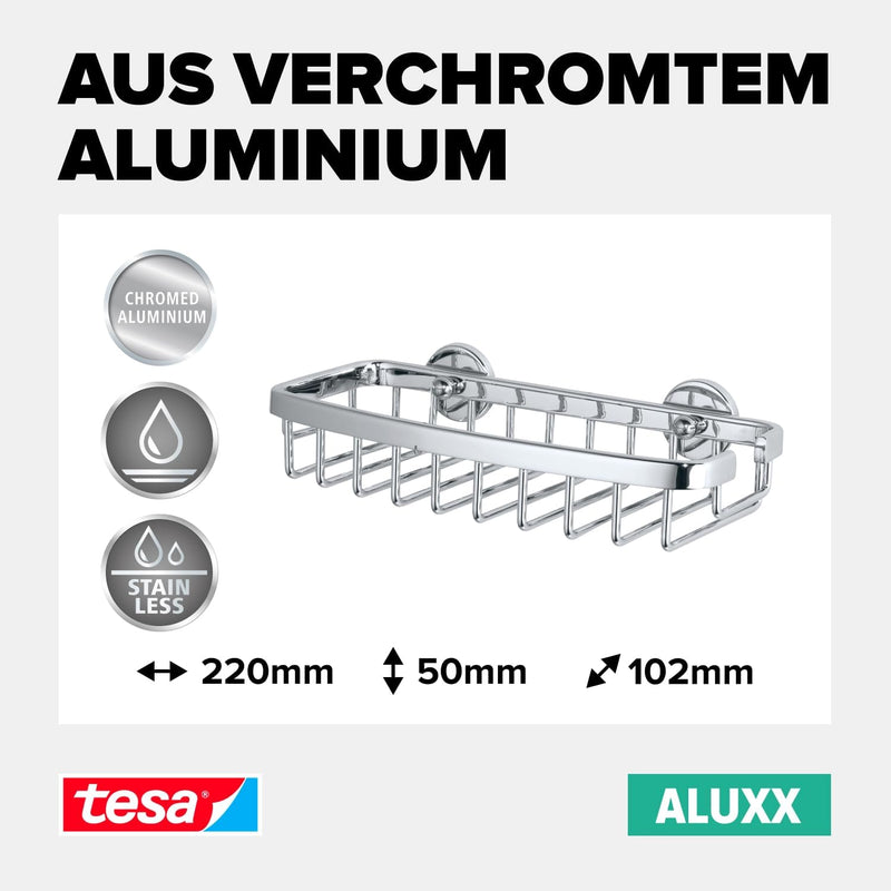 tesa ALUXX Duschablage zum Kleben, Aluminium, verchromt, garantiert rostfrei, inkl. Klebelösung, 105