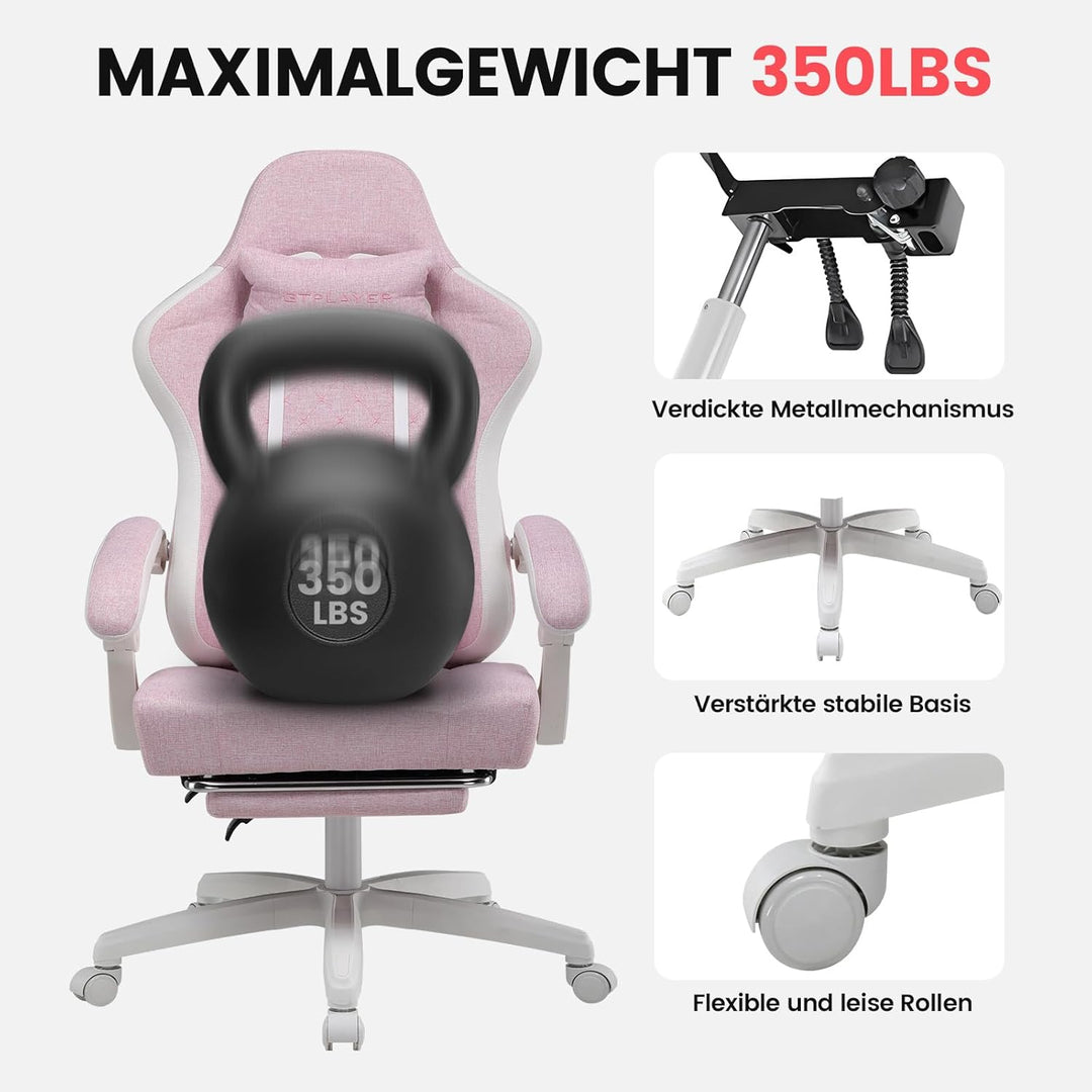 GTPLAYER Gaming Stuhl Stoff, Gaming Sessel mit Taschenfederkissen, ergonomischer Drehstuhl, Gamer St