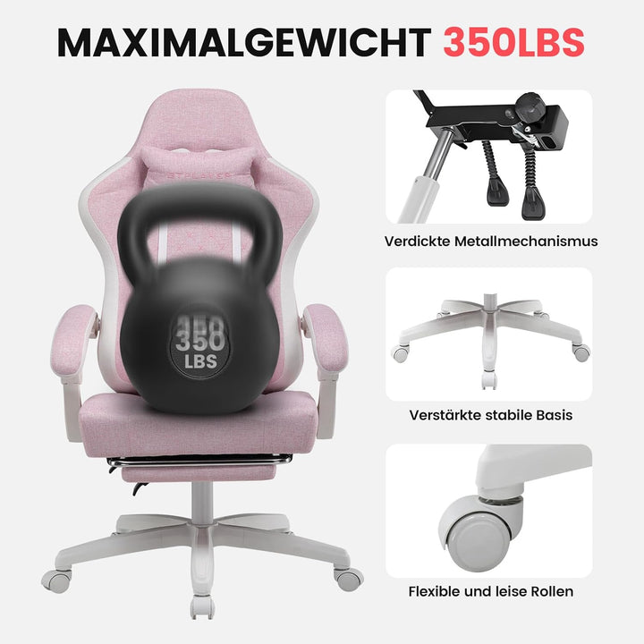 GTPLAYER Gaming Stuhl Stoff, Gaming Sessel mit Taschenfederkissen, ergonomischer Drehstuhl, Gamer St