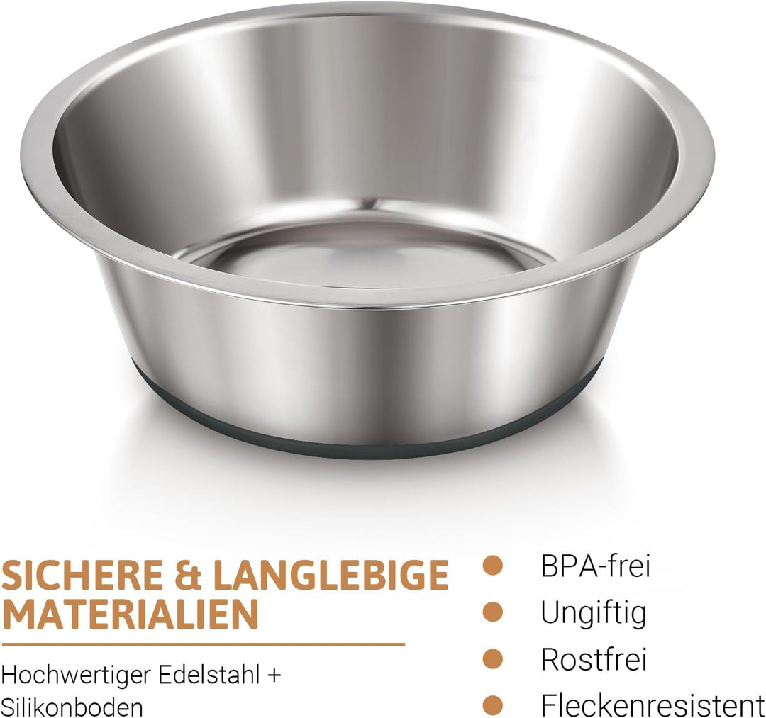 PEGGY11 Tiefer Hundenapf aus Edelstahl mit rutschfestem Silikon, 2er Pack, 1,92L, Futternapf und Tri